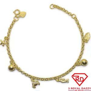 Dangling charm 8 inch Bracelet 999 Yellow Gold